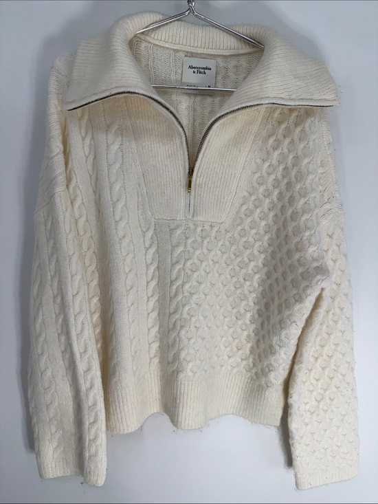 Abercrombie & Fitch Sweaters - Abercrombie & Fitch Cream Cable-Knit Half Zip Sweater soft size Medium